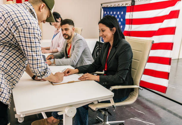 istock Election commission on the election day. 2155564213
