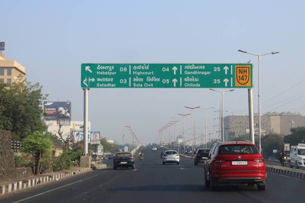 Gandhinagar, Gujarat, India - December 10, 2023: Roads not only connect two places but also extend trade and network, help in rapid industrialization, increase the availability of employment opportunities, boost regional connectivity, elevate utility of the site, assist in overcoming scarcity, decrease regional imbalance and promote tourism development.