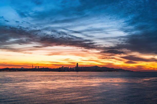 QingDao city sunrise at sea