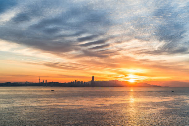 QingDao city sunrise at sea