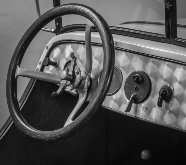 istock Dashboard and steering wheel of old-timer car 2155575117