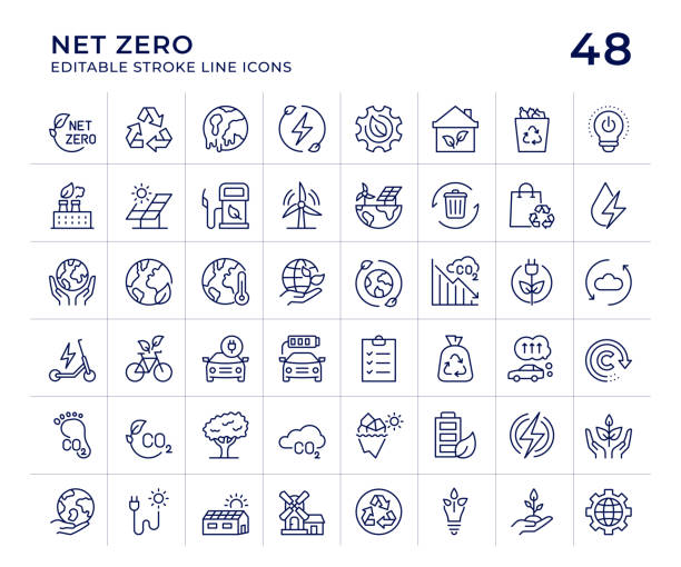 Net Zero Line Icons Net Zero Editable Stroke Vector Line Icons. Pixel Perfect. 1Px Stroke. 32x32 Pixel Width. Easy to edit colors and stroke width. zero emission vehicle stock illustrations