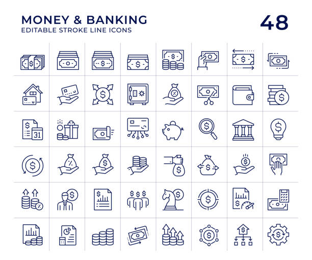 stockillustraties, clipart, cartoons en iconen met money and banking line icons - bankrekening
