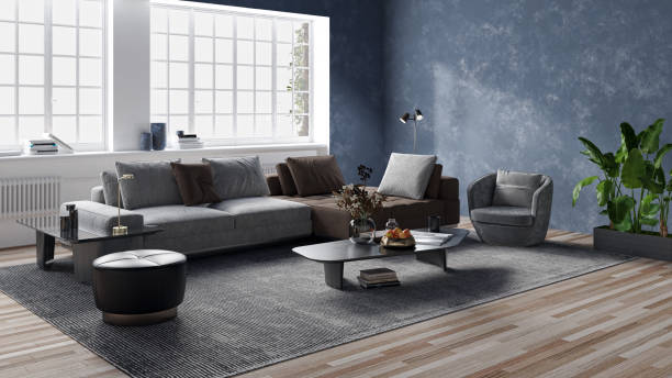 istock Illustration 3D rendering large luxury modern bright interiors Living room mockup computer digitally generated image 2155576083