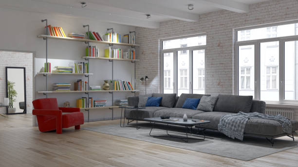 istock Illustration 3D rendering large luxury modern bright interiors Living room mockup computer digitally generated image 2155576227