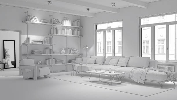 istock Illustration 3D rendering large luxury modern bright interiors Living room mockup computer digitally generated image 2155576286