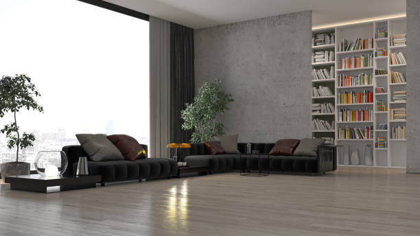 istock Illustration 3D rendering large luxury modern bright interiors Living room mockup computer digitally generated image 2155576613