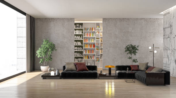 istock Illustration 3D rendering large luxury modern bright interiors Living room mockup computer digitally generated image 2155576622