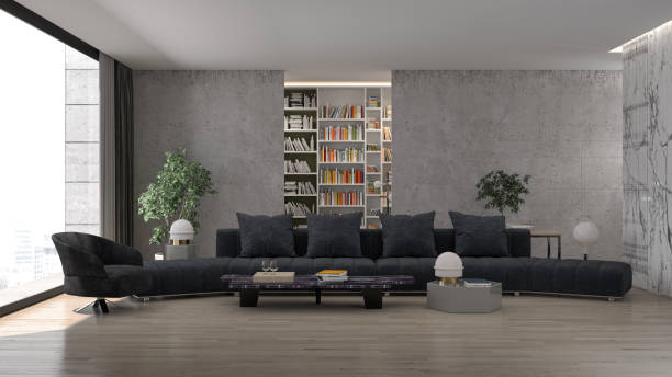 istock Illustration 3D rendering large luxury modern bright interiors Living room mockup computer digitally generated image 2155576623