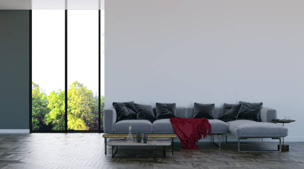 istock Illustration 3D rendering large luxury modern bright interiors Living room mockup computer digitally generated image 2155577444