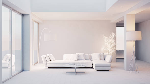 istock Illustration 3D rendering large luxury modern bright interiors Living room mockup computer digitally generated image 2155578498