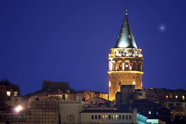 istock Istanbul Galata Tower from Galata Bridge at night 2155585692