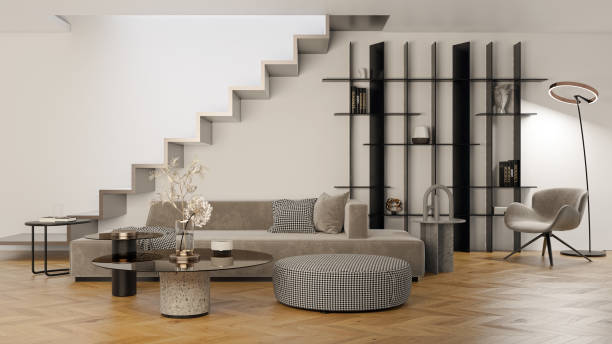 istock Large luxury modern bright interiors Living room mockup illustration 3D rendering image 2155588044