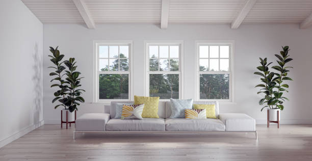 istock Large luxury modern bright interiors Living room mockup illustration 3D rendering image 2155588087
