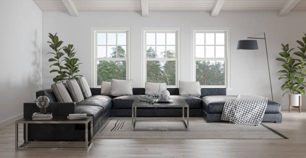istock Large luxury modern bright interiors Living room mockup illustration 3D rendering image 2155588093