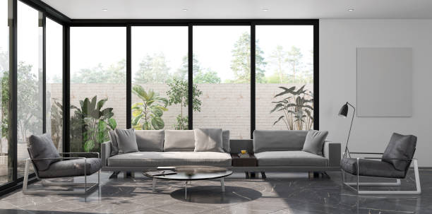 istock Large luxury modern bright interiors Living room mockup illustration 3D rendering image 2155588192