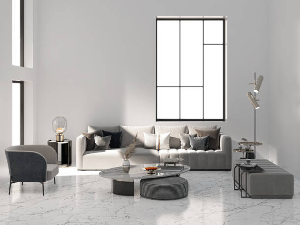 istock Large luxury modern bright interiors Living room mockup illustration 3D rendering image 2155588519