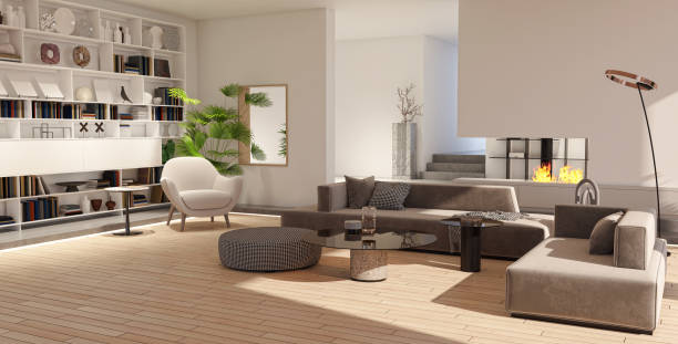 istock Large luxury modern bright interiors Living room mockup illustration 3D rendering image 2155588559