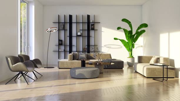 istock Large luxury modern bright interiors Living room mockup illustration 3D rendering image 2155588793