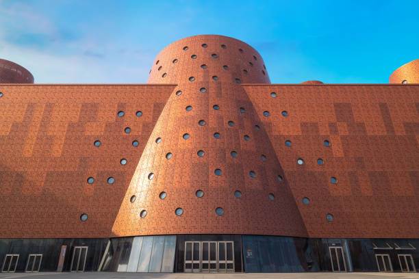 Tianjin, China - Jan 15 2020: The Binhai Science and Technology Museum, nicknamed the Giant Copper Pot. The museum is a part of Tianjin Binhai Cultural Center