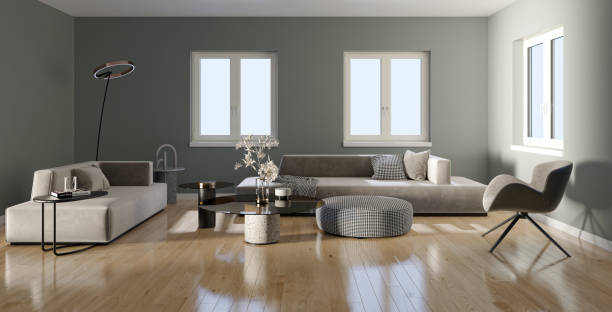istock Large luxury modern bright interiors Living room mockup illustration 3D rendering image 2155589398