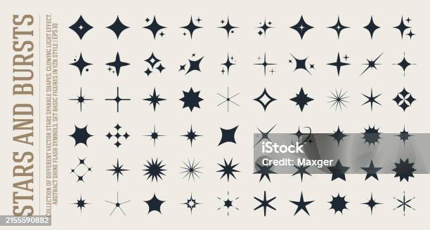 Flashy Sign Shape Collection Of Different Vector Sparkling Stars Abstract Shining Flash ...