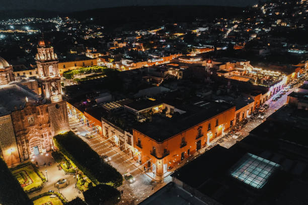 Aerial photo from the colorful city of San Miguel de Allende (Mexico) by night.