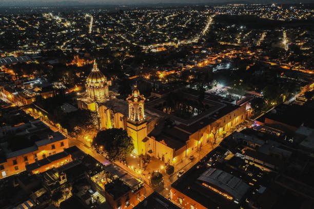 Aerial photo from the colorful city of San Miguel de Allende (Mexico) by night.