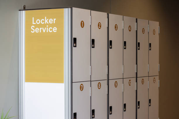 A row of lockers with a sign that says locker service
