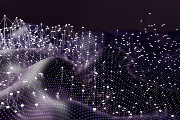 istock Abstract digital landscape with interconnected dots and lines forming a network on a dark background. 3d rendering 2155593427