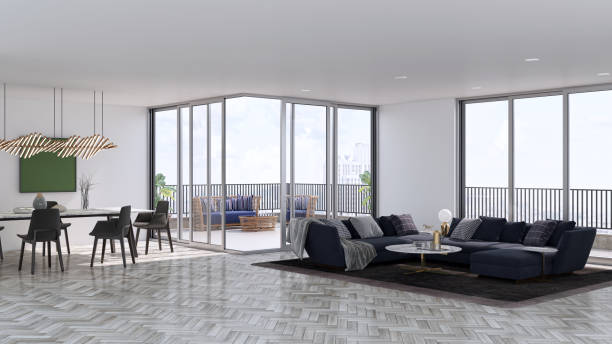 istock Large luxury modern bright interiors Living room mockup illustration 3D rendering image 2155594134
