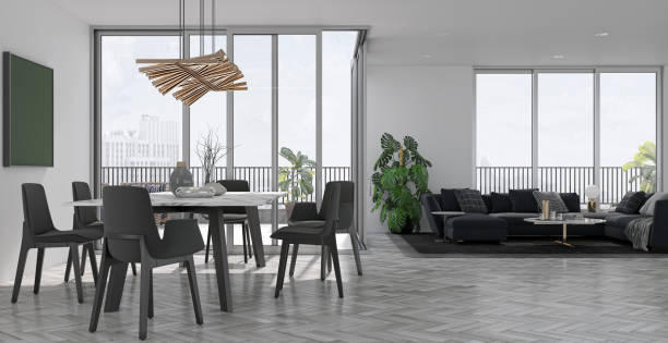 istock Large luxury modern bright interiors Living room mockup illustration 3D rendering image 2155594135