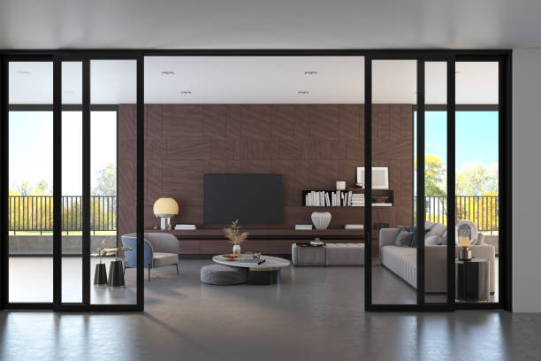 istock Large luxury modern bright interiors Living room mockup illustration 3D rendering image 2155594249