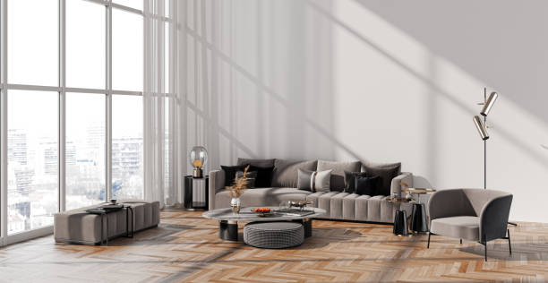 istock Large luxury modern bright interiors Living room mockup illustration 3D rendering image 2155594339
