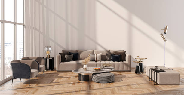 istock Large luxury modern bright interiors Living room mockup illustration 3D rendering image 2155594365