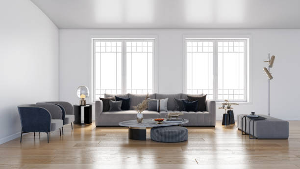 istock Large luxury modern bright interiors Living room mockup illustration 3D rendering image 2155594543
