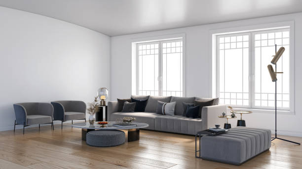 istock Large luxury modern bright interiors Living room mockup illustration 3D rendering image 2155594567