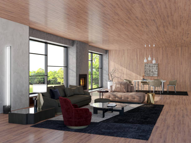 istock Large luxury modern bright interiors Living room mockup illustration 3D rendering image 2155594909