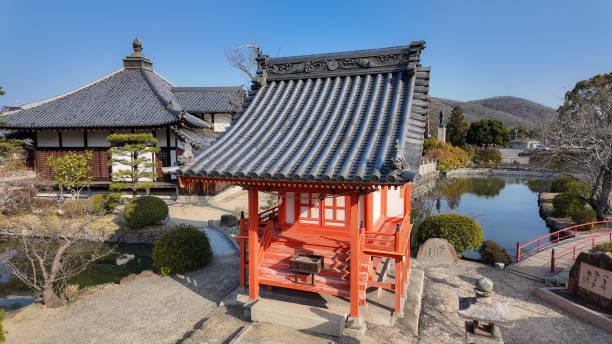 istock High angle view of temple surrounded by pond 2155596086