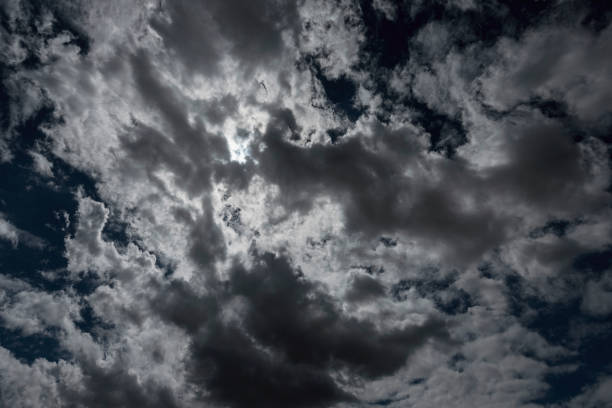 Dramatic dark storm rain clouds black sky background. Dark thunderstorm clouds rainny atmosphere. Meteorology danger windstorm disasters climate. Dark cloudscape storm disaster gloomy gray cloud sky