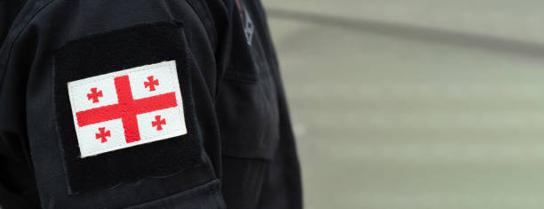istock Policeman shoulder patch. Red-white Georgian flag 2155598224
