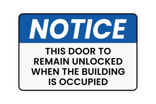bildbanksillustrationer, clip art samt tecknat material och ikoner med this door to remain unlocked when building is occupied sign, label, vector - informationsskylt