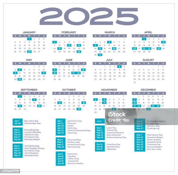 2025 Important Holiday Year Calendar Planner Stock Illustration 2025 Important Holiday Year Calendar Planner Stock Illustration