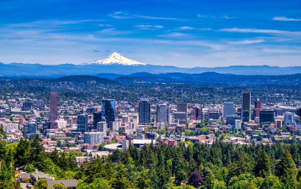 istock Portland Oregon skyline with Mt. Hood in springtime 2155604306