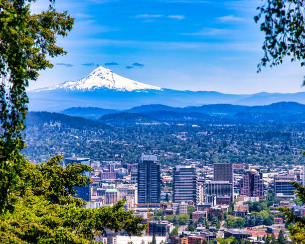 istock Portland Oregon skyline with Mt. Hood in springtime 2155604307