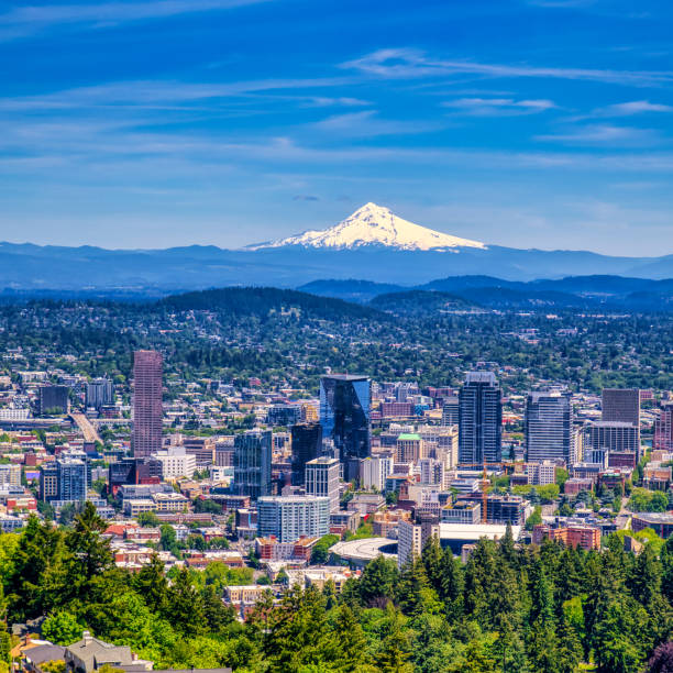 istock Portland Oregon skyline with Mt. Hood in springtime 2155604308