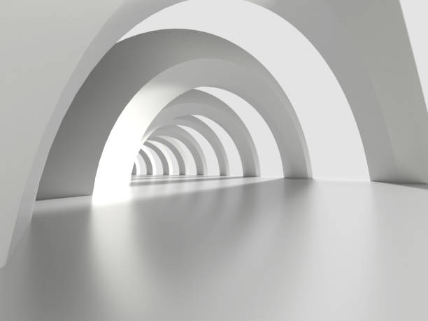 istock 3D illustration of a white archway with light streaming in 2155605247