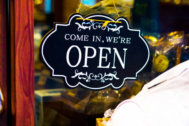 istock Close-up of Open sign in window 2155607642