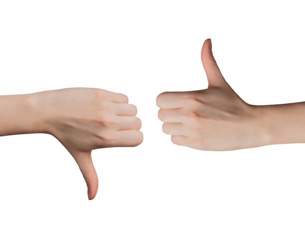 istock Customer feedback evaluation, thumbs up, thumbs down gestures. Approval and disapproval sign in 2155607923