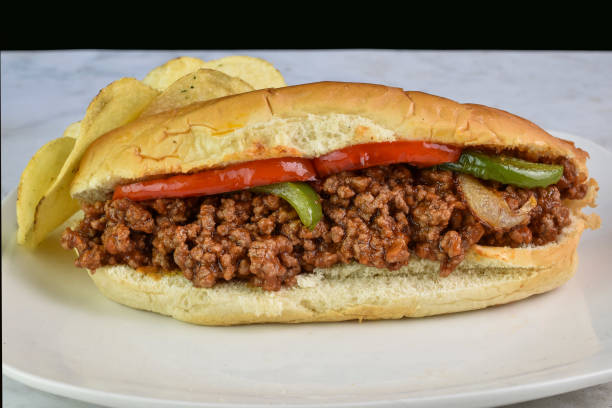 istock sloppy joe  sub with  with onions and peppers 2155613233